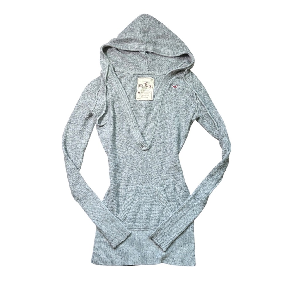 Y2K Bella Swan Rare Hollister Grey Angora Blend Hooded Sweater Deep V-Neck